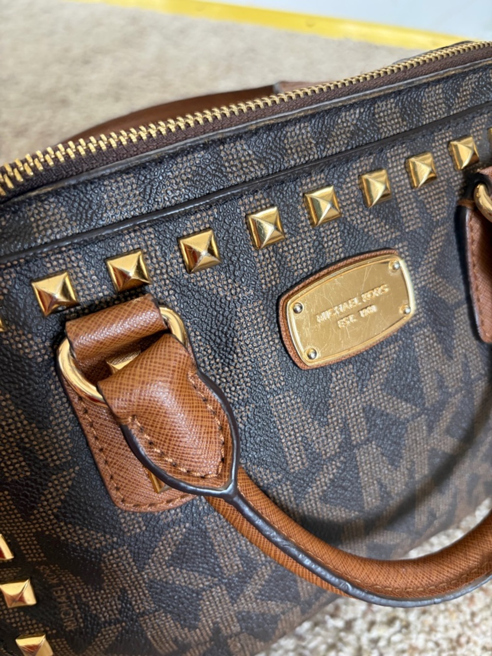 Michael Kors Beige and Tan Logo Dome Satchel - Picture 6 of 7